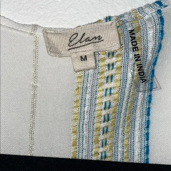 Elan White Striped Plunge V-Neck Tie-Front Puff Sleeve Dress Size Medium - Picture 2 of 5